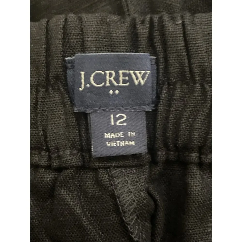 J.Crew Size 12 Black Linen Blend Shorts Women Elastic Waist In Back